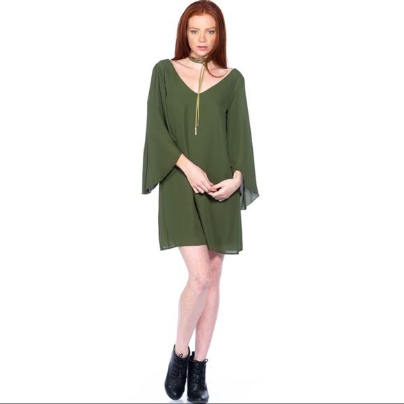 SALES ❗️Angel Olive Bell Sleeve Shift Dress - Picture 6 of 7